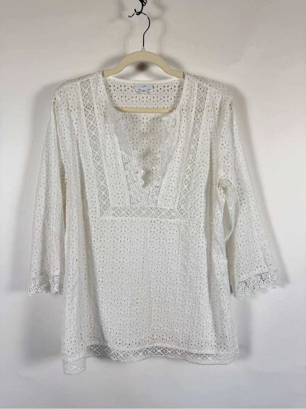 J. Jill White Lace Eyelet Tunic Top MEDIUM Prairie Cottagecore‎ Boho Hippie Soft